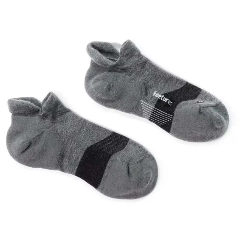 Feetures Merino 10 Light Cushion No Show Tab Socks Grey